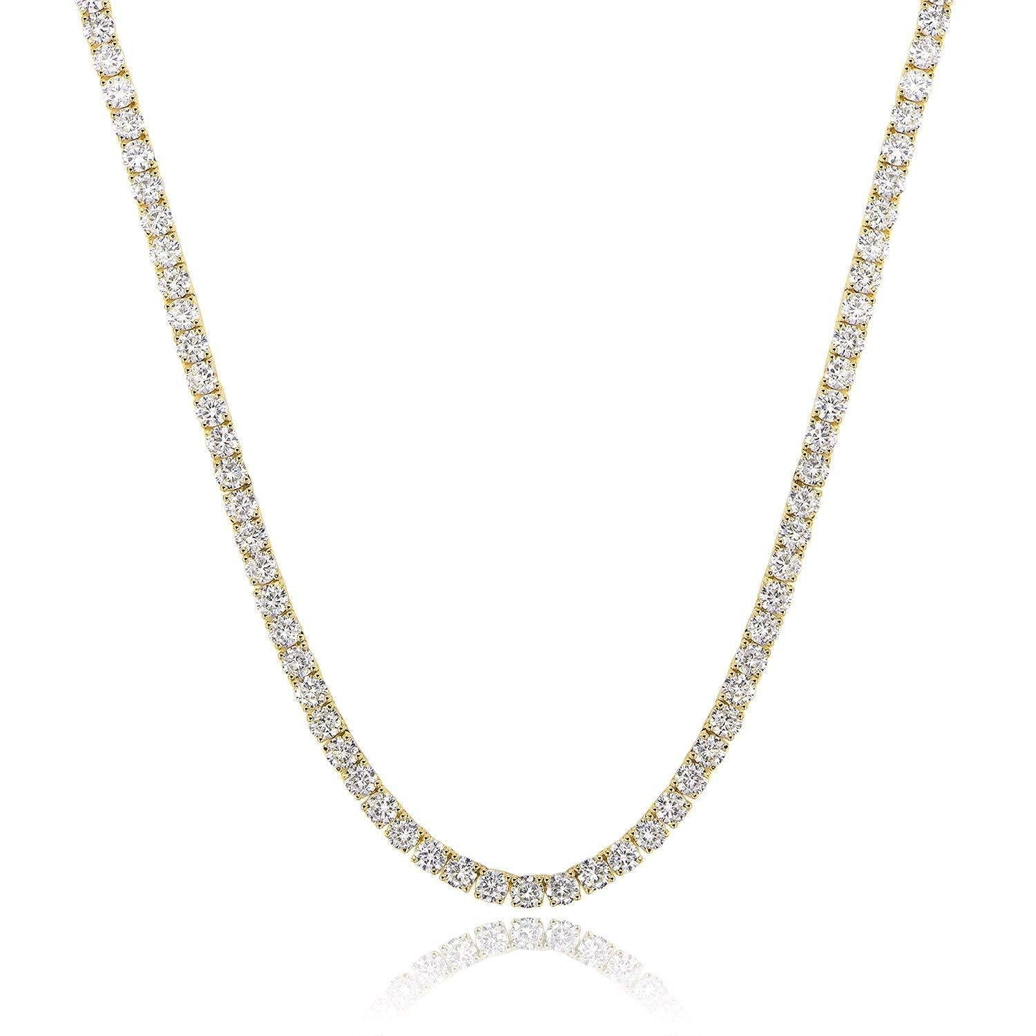 GEMSME Tennis Necklaces for Women Men 18K Yellow Gold Plated 3.0mm Round Cubic Zirconia Classic Tennis Necklace 24 Inch