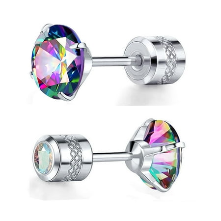 GEMSME Titanium Earrings for Women Rainbow Cubic Zirconia Hypoallergenic for Sensitive Ears