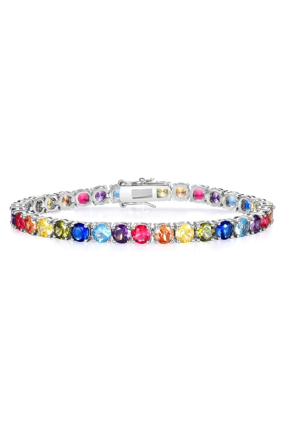 Women Bracelet 18K White Gold Plated 5.0 Round Colorful Cubic Zirconia Classic Tennis Bracelet for Women Men 6.5 Inch