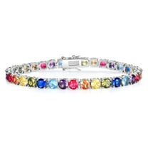 GEMSME Women Bracelet 18K White Gold Plated 5.0 Round Colorful Cubic Zirconia Classic Tennis Bracelet for Women Men 7.5 Inch