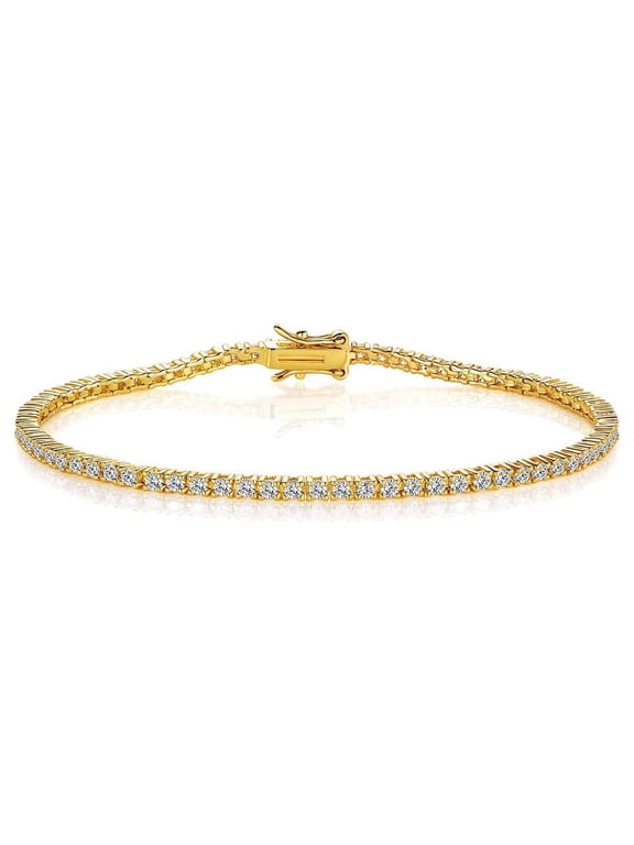 Tennis Bracelets for Women Cubic Zirconia Bracelet 18K Yellow Gold Plated 2MM Round CZ Dainty Jewelry 6.5 Inch