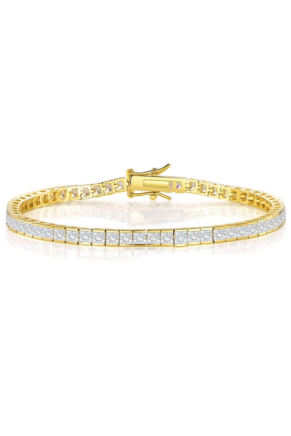 Jewelry Tennis Gold Bracelets for Women 18K Yellow Gold Plated 2.5MM Square Cubic Zirconia Dainty Bracelets gifts 8 Inch