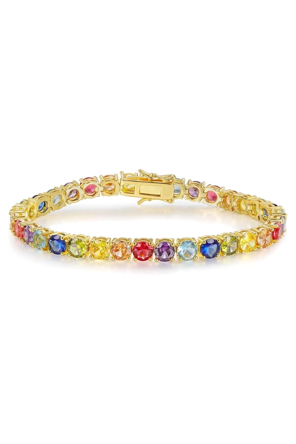 Women Bracelet 18K Yellow Gold Plated 5.0 Round Colorful Cubic Zirconia Classic Tennis Bracelet for Women Men 6.5 Inch