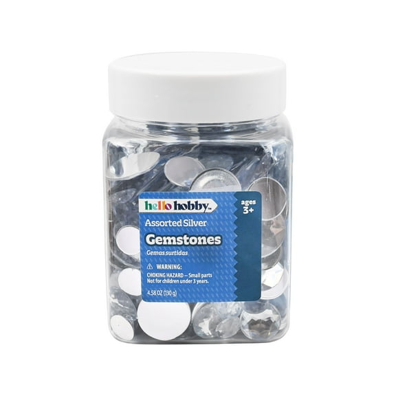 Hello Hobby Silver Assorted Gemstones, Clear Finish, Loose Set for Crafts and Dcor