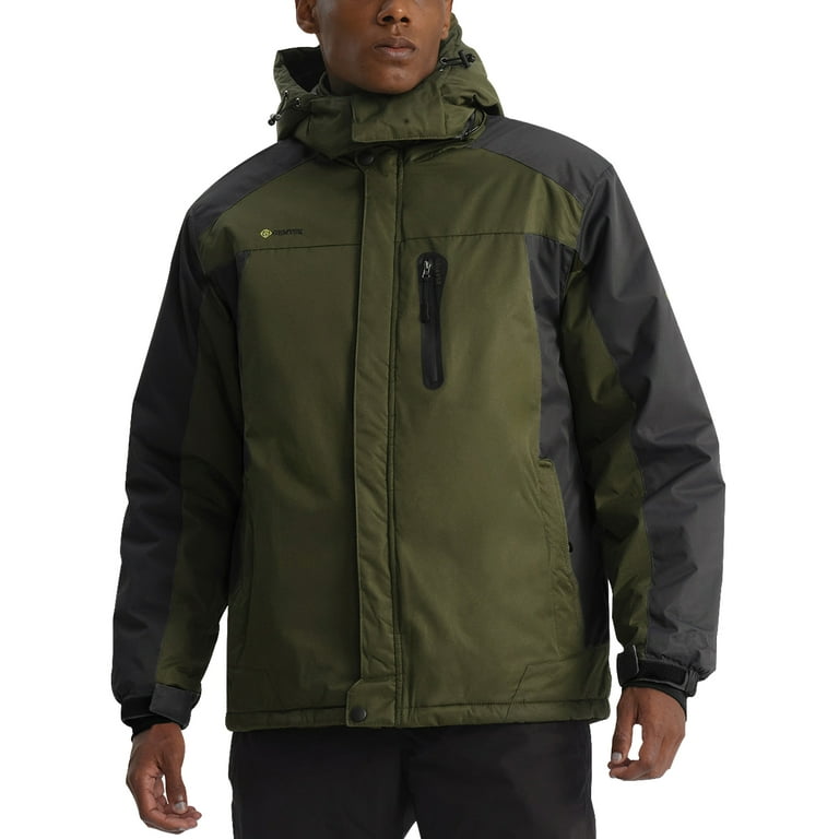 Gemyse Mens Mountain Ski Snow Jacket Waterproof Windbreaker for Winter Rain Army Green 2XL