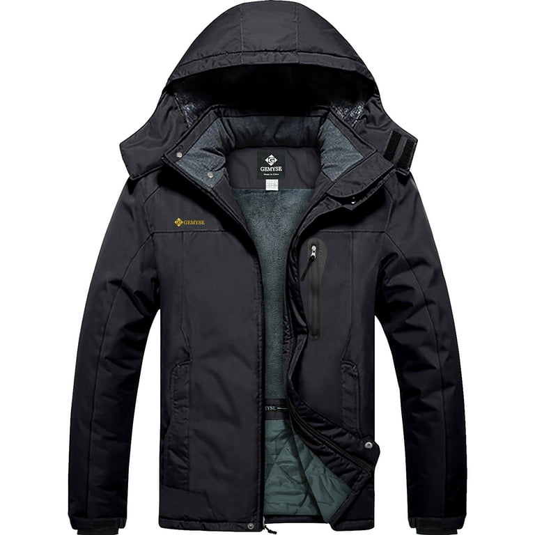 GEMYSE Men s Mountain Waterproof Ski Snow Jacket Winter Windproof Rain Jacket Black Large