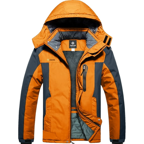GEMYSE Men's Winter Mountain Waterproof Ski Snow Jacket Windproof Rain Coat(Orange Grey, L)