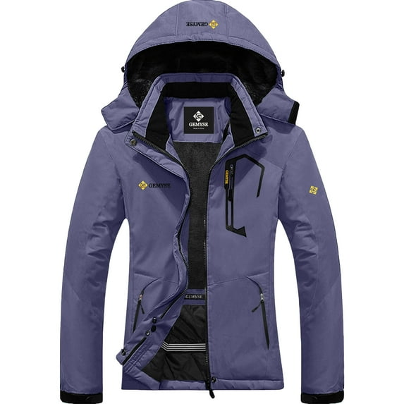 GEMYSE Women's Mountain Waterproof Ski Snow Jacket Winter Windproof Rain Jacket (Grey Purple,X-Large)