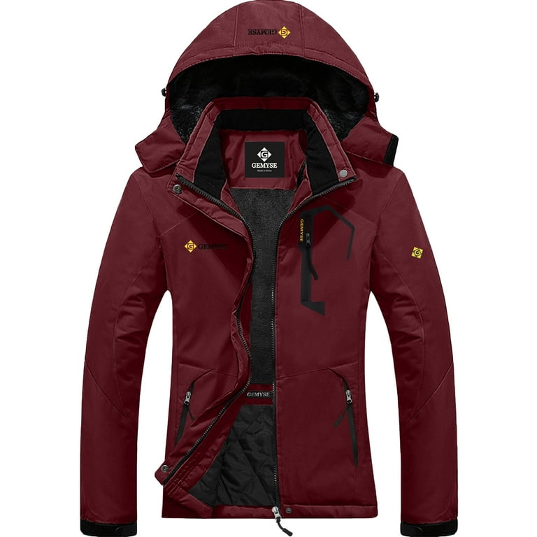 GEMYSE Women s Mountain Waterproof Ski Snow Jacket Winter Windproof Rain Coat Pure Wine Red S Walmart
