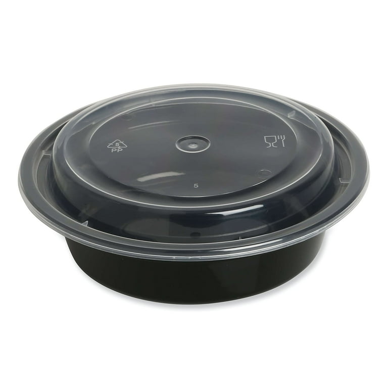 Microwavable Food Container with Lid, Round, 16 oz, 6.29 x 6.29 x 1.96, Black/Clear, Plastic, 150/Carton Microwavable Food Container with Lid, Round, 16 oz, 6.29 x 6.29 x 1.96, Black/Clear, Plastic, 150/Carton