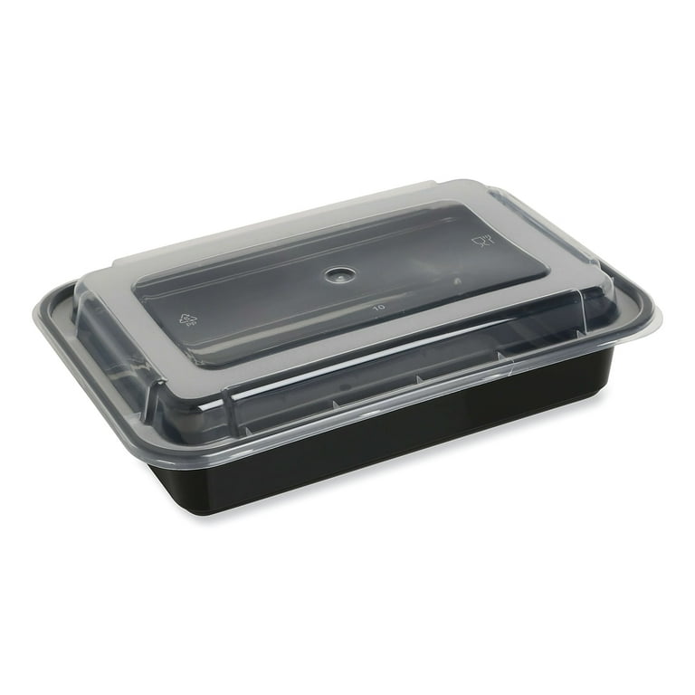 Microwavable Food Container with Lid, Rectangular, 38 oz, 8.81 x 6.02 x 2.48, Black/Clear, Plastic, 150/Carton Microwavable Food Container with Lid, Rectangular, 38 oz, 8.81 x 6.02 x 2.48, Black/Clear, Plastic, 150/Carton