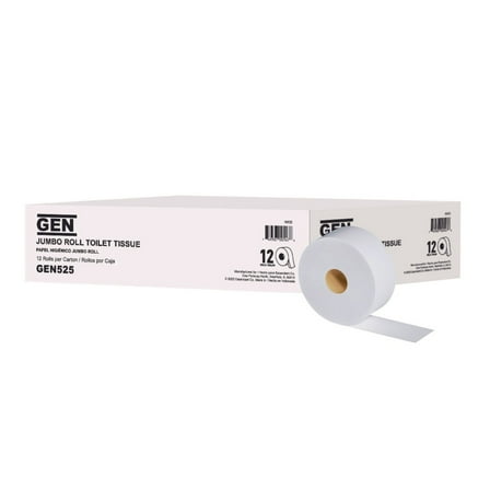 GEN Jumbo Roll Bath Tissue, 2-Ply, 3.2" x 525 ft, White, 12 Rolls/Carton 525