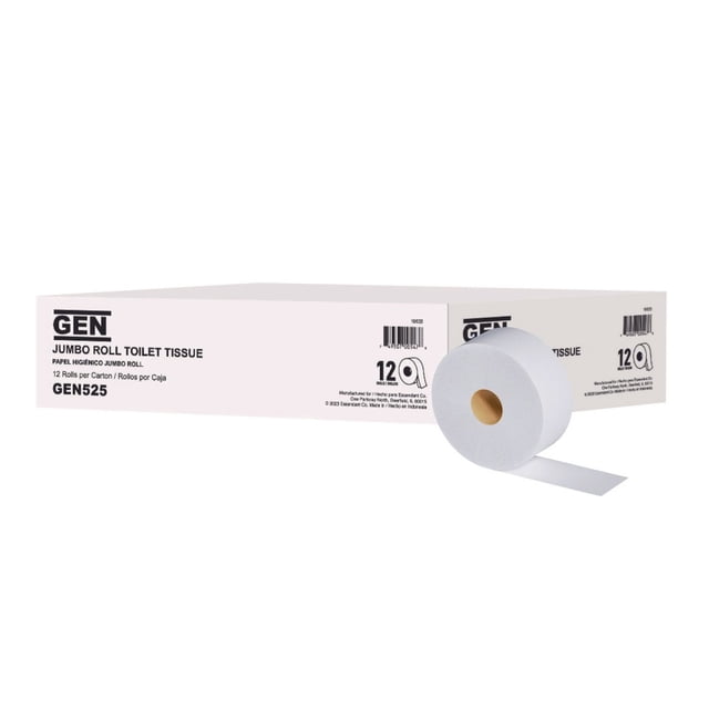 Commercial Jumbo Roll Bathroom Tissue - 2-Ply White - 3.3 X 700 Ft - 12 Rolls/Carton - GEN