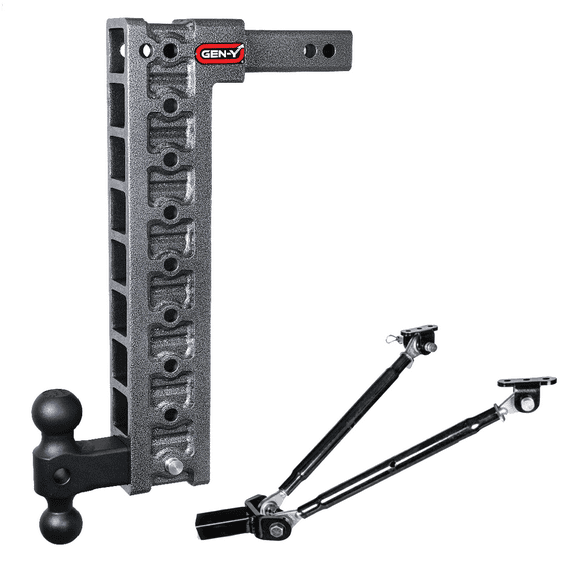 GEN-Y GH-319 MEGA-DUTY Adjustable 20" Drop Hitch with GH-031 Dual-Ball, GH-0100 Stabilizer Kit for 2" Receiver - 10,000 LB Towing Capacity - 1,500 LB Tongue Weight