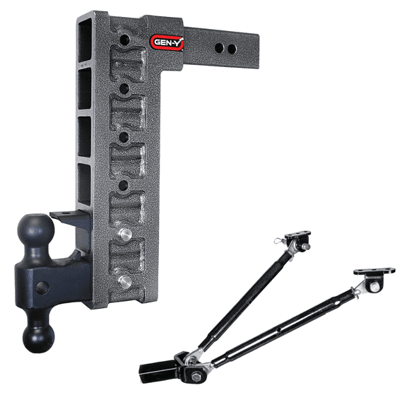 GEN-Y GH-626 MEGA-DUTY Adjustable 15" Drop Hitch with GH-061 Dual-Ball, GH-062 Pintle Lock, GH-0101 Stabilizer Kit for 2.5" Receiver - 21,000 LB Towing Capacity - 3,000 LB Tongue Weight