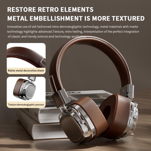 GENAI  Aesthetic Bluetooth Earbuds with Vintage Leather Look, Soft Fit, 40H Battery Life, Retro Quiet Luxury Style, Wireless Headphones for Commute & Chill