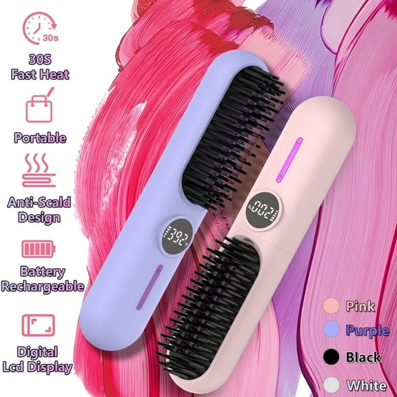 GENAI Compact Professional Plastic Hair Straightening Brush, Anti-Static Technology, Purple