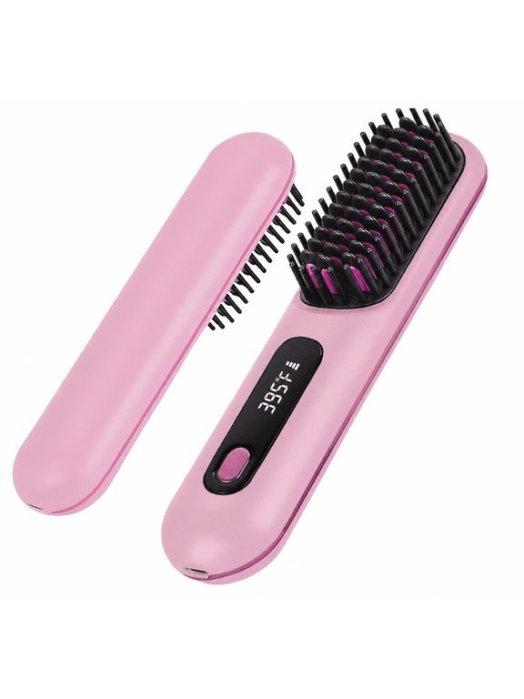 Ionic Hair Straightening Brush for Quick Touch-Ups, Cordless Rechargeable Hair Styler, Pink