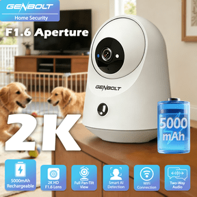 GENBOLT 2K WiFi Indoor House Security Camera Wireless, Pan Tilt Pet Camera with 5000mAh Battery Powered, IP Camera CCTV Nanny Dog Cam Baby Monitor with PIR Detection