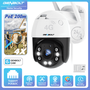 GENBOLT 3G/4G LTE Security Camera Outdoor No WiFi Cellular CCTV Camera with Sim Card IP Surveillance Camera Wired with Humanoid Detection Auto Tracking Floodlight Color Night Vision