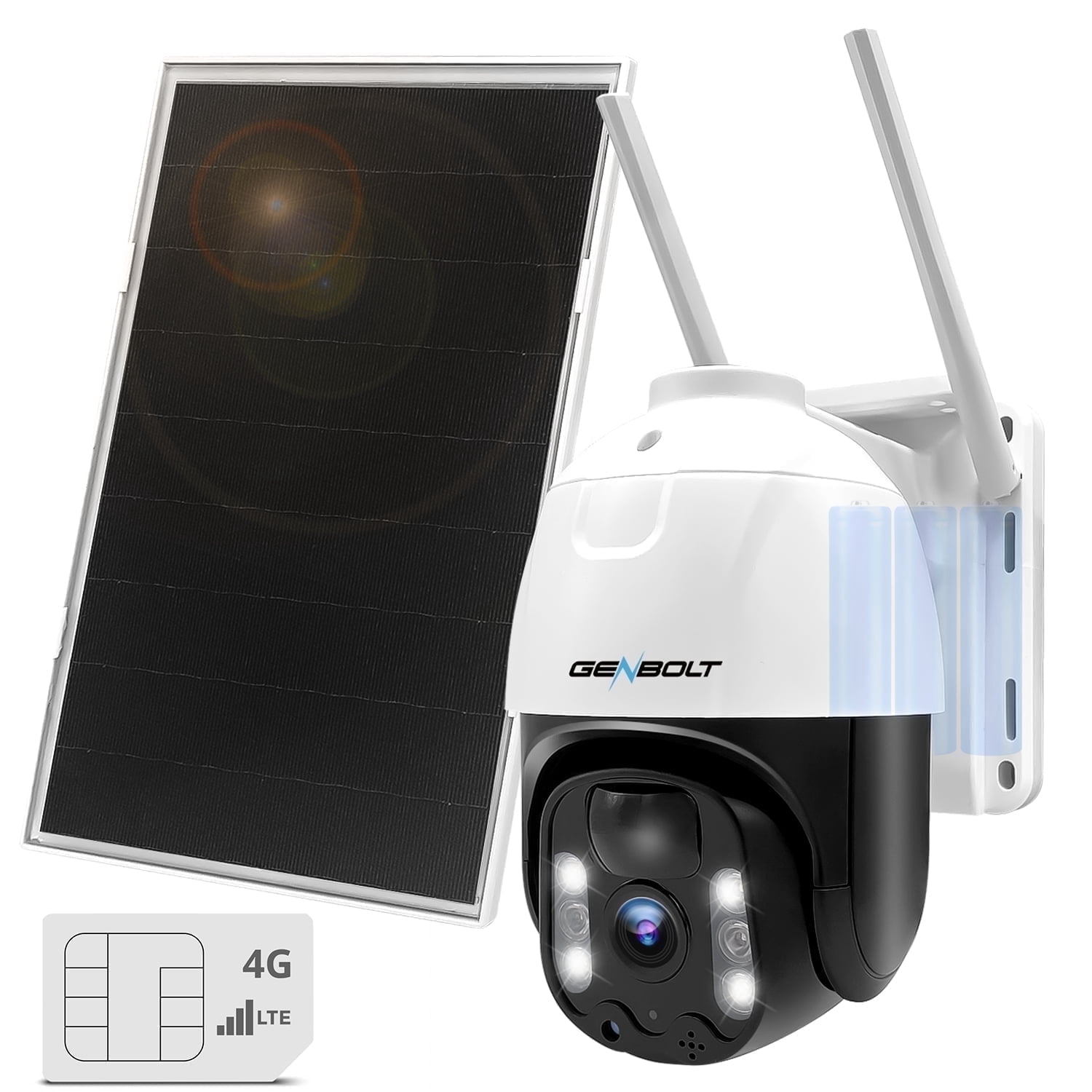 GENBOLT 4G LTE Solar Security Camera Outdoor Wireless 2K 8W 15600mAh