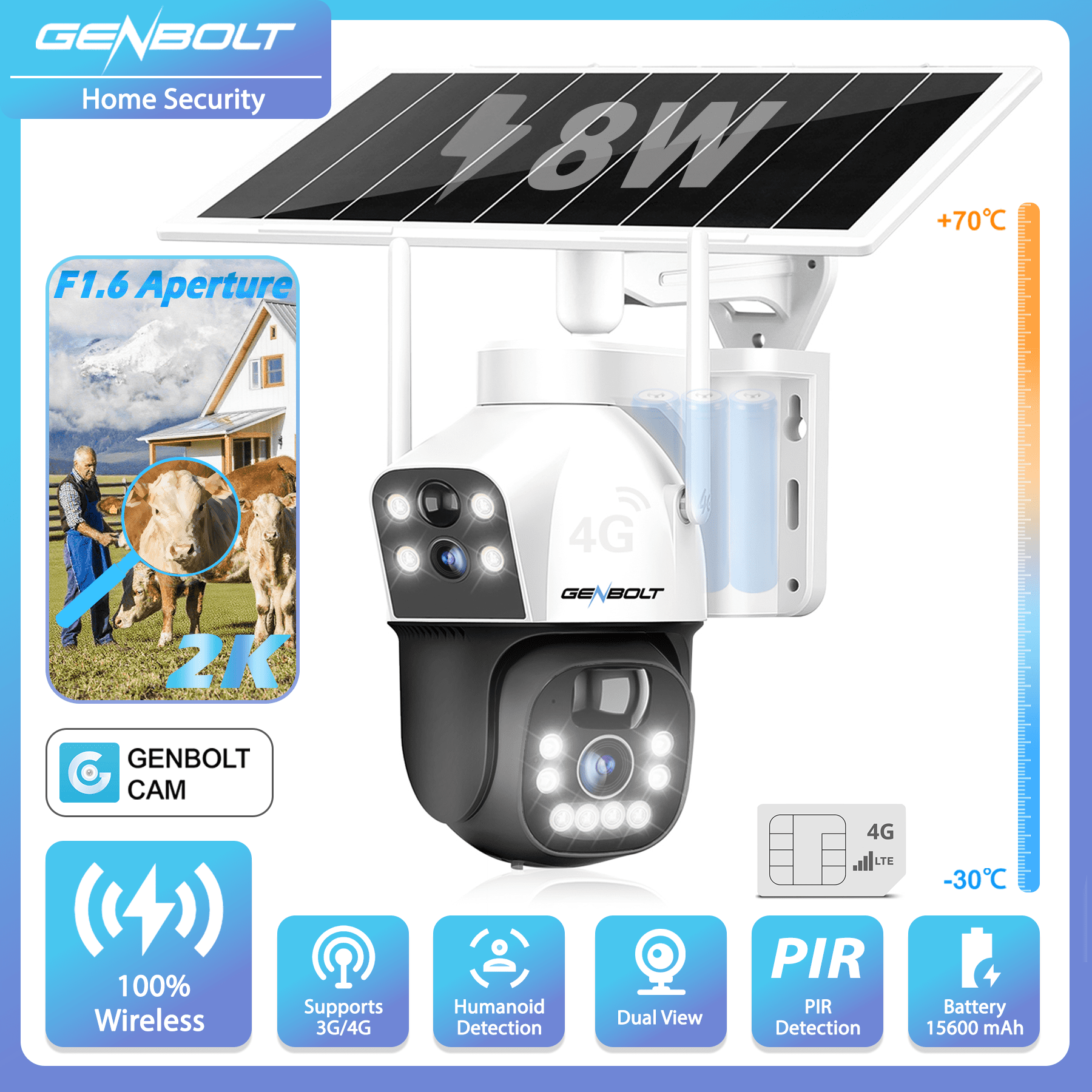 GENBOLT Security Cameras Wireless Outdoor Solar Camera Outdoor
