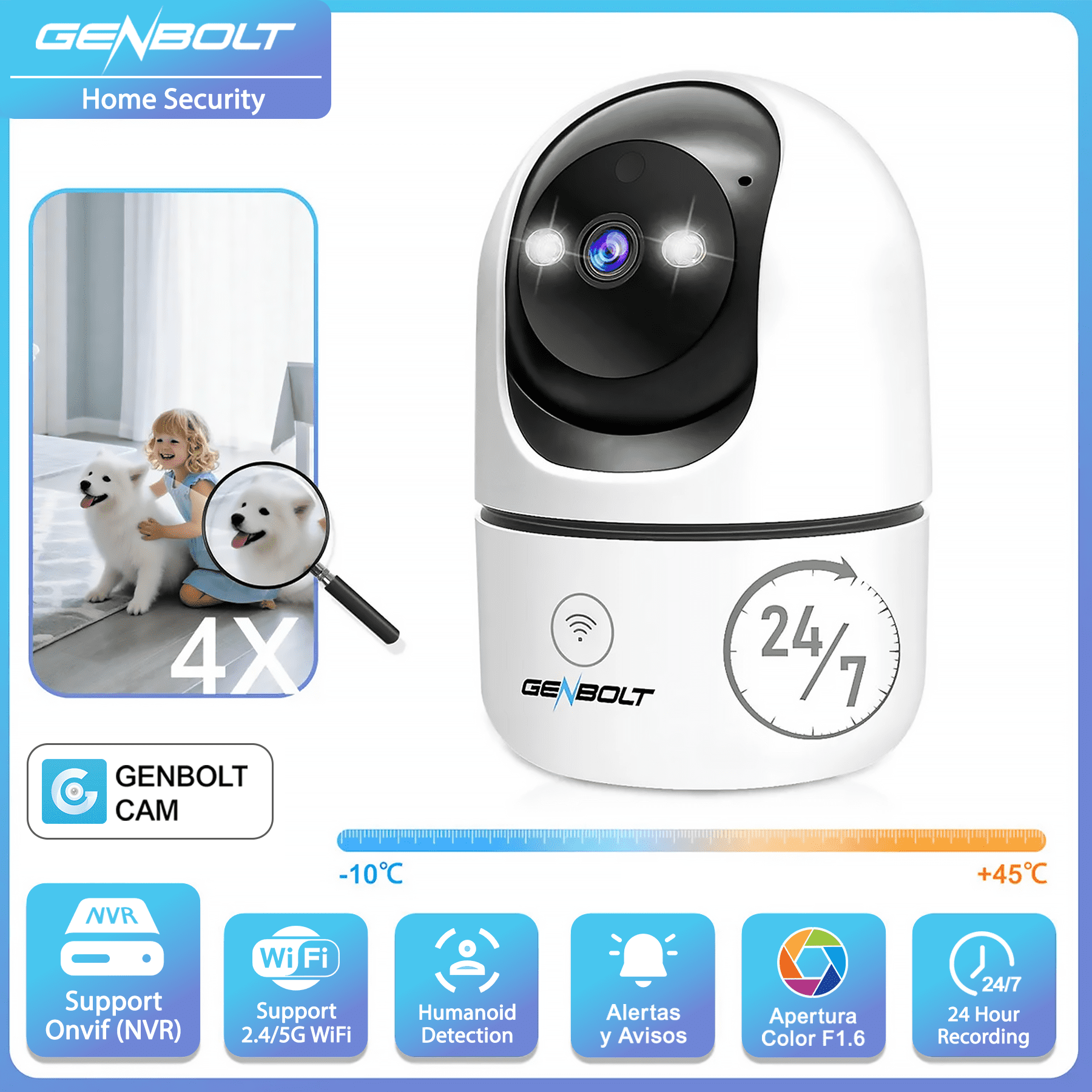 GENBOLT WiFi Security Camera 2K PTZ Indoor Home Surveillance IP