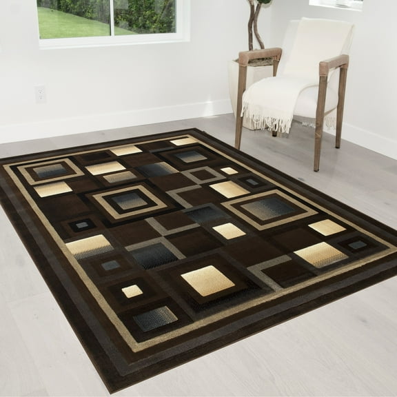 GENCY-954 Abstract Rugs Boho abrash Rugs Marble Theme Gold Blue Gray and Multicolor Chocolate - 5' x 7'