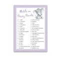 thumbnail image 1 of GENDER NEUTRAL Baby Shower Game — CARTOON PARENT MATCH Game — Pack of 25 — PURPLE Elephant Baby Shower Game, Match Famous Cartoon Parents Fun Shower Activity, Star Kids Match Game G503-DPM, 1 of 4