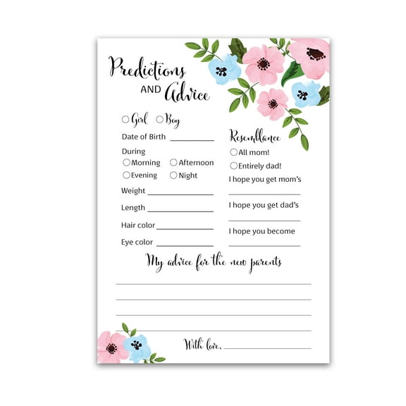 GENDER REVEAL Prediction and Advice Cards - Pack of 25 - Blue or Pink Baby Shower Games, New Parents, Mom & Dad to be, Mommy & Daddy Message, Couples Coed Shower Activity Keepsake Book G750-PDAV