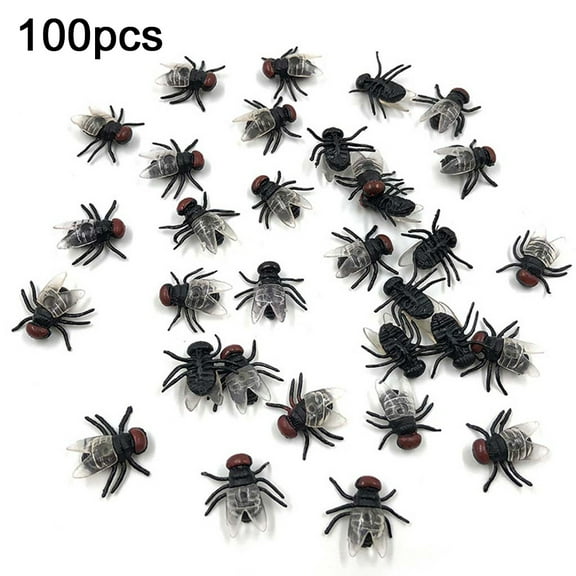 GENEMA 100 Pcs Fake Flies Plastic Halloween Simulated Insect Fly Bugs Joke Toys Prank