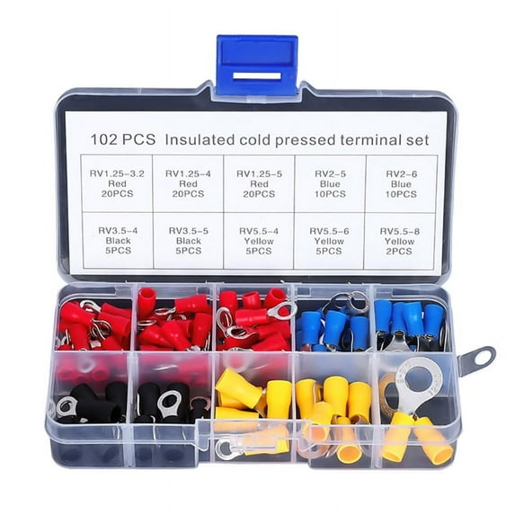 GENEMA 102Pcs Ring Terminal Electrical Crimp Connector Kit Insulated Wire Terminals Lug