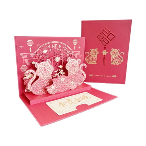 GENEMA 2022 Chinese New Year 3D Pop Up Card Cartoon Tiger Greeting Cards with Envelope for Spring Festival Party Decoration Handmade Gift