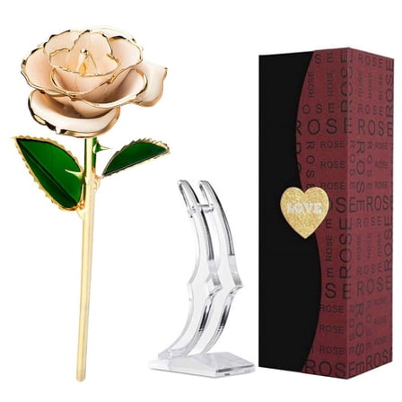 GENEMA 24K Plated Gold Dipped Rose Dried Flower Kit with Gift Box and Dispaly Stand for Valentine's Day Wedding Anniversary Rose Flower Gift