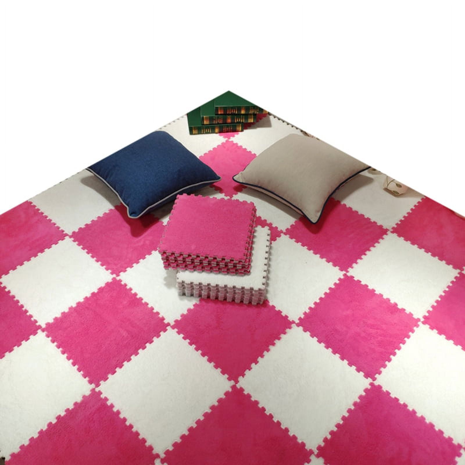 GENEMA 2Pcs Contrast Color Interlocking Foam Mat DIY Plush Carpet