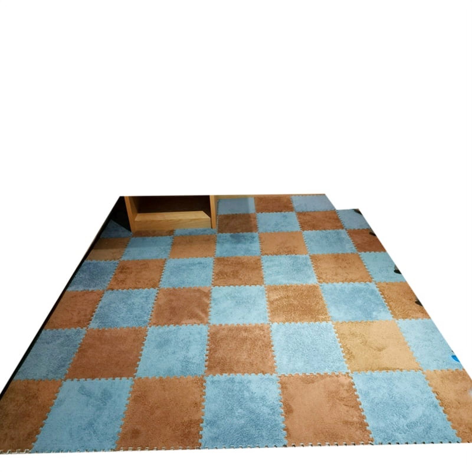 GENEMA 2Pcs Contrast Color Interlocking Foam Mat DIY Plush Carpet