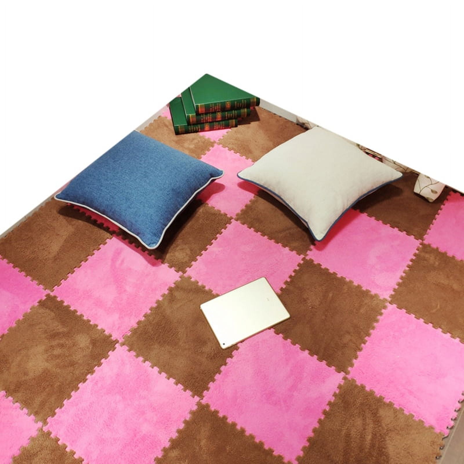 GENEMA 2Pcs Contrast Color Interlocking Foam Mat DIY Plush Carpet