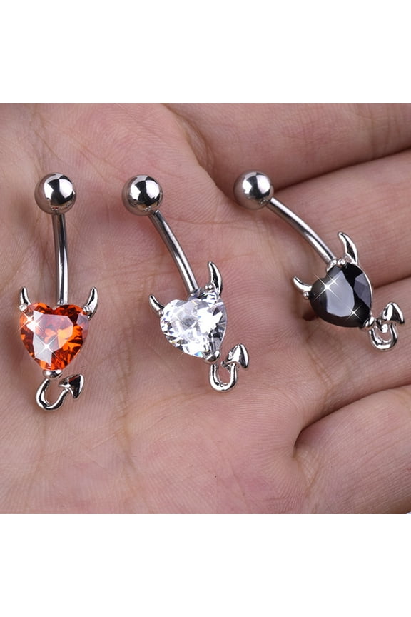 3 Colors Devil Heart Navel Belly Button Rings 14G Surgical Steel Navel Barbells Studs Kit for Body Piercing Jewelry
