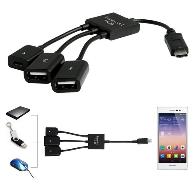 GENEMA 3in1 USB 3.1 Type-C To Micro USB 2.0 Power Charging Host OTG Hub Cable Adapter
