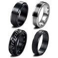 thumbnail image 1 of GENEMA 4 Pcs Stainless Steel Fidget Spinner Rings Set for Men Women Cool Wedding Bands Rings Wide Fashion Pattern Beveled Edges Ring Jewelry Daily Casual Accessories, 1 of 13