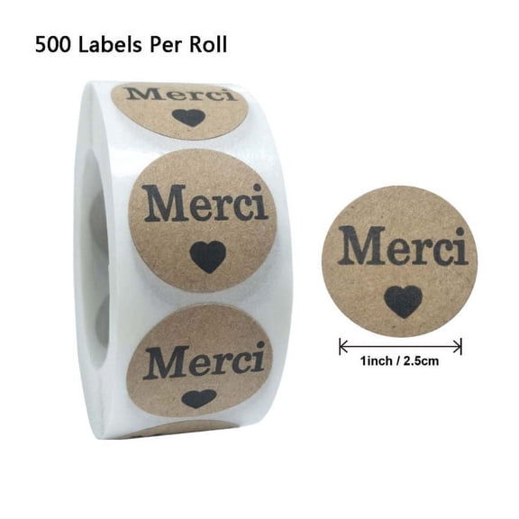 GENEMA 500pcs Natural Kraft Merci French Thank You labels Stickers for DIY Seal Label Baking Package Stickers Scrapbooking Stationery Sticker