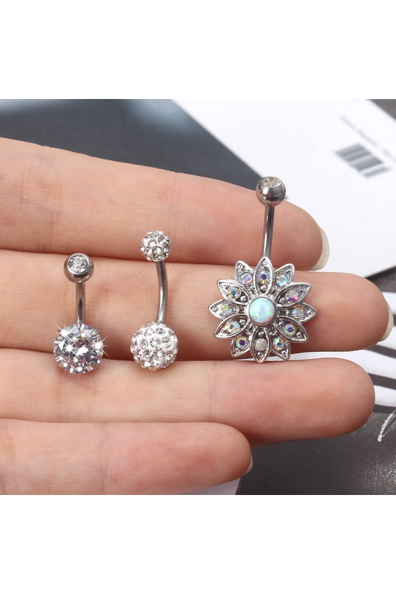 5Pcs Titanium Dangle Belly Button Ring Navel Curved Barbel CZ Stone Piercing Set