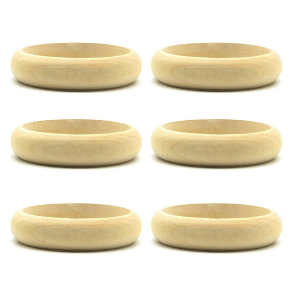 GENEMA 6 Pieces Unfinished Wood Bangles Bracelet Natural Round Wooden Ring for Art & Craft Project DIY Jewelry Making