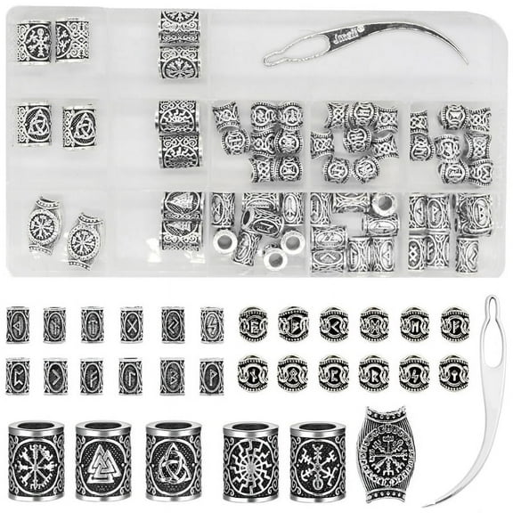 GENEMA 61 Pieces Hair Jewelry Viking Beard Tube Beads Plating Alloy Hair Accessory Metal Decorations for Passion Twist Hair
