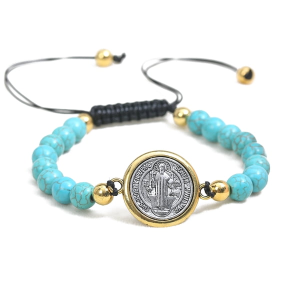 GENEMA Adjustable Beads Bracelet with Saint Benedict Medal Gifts Religious Jewelry Stylish and Meaningful for Christmas Holiday