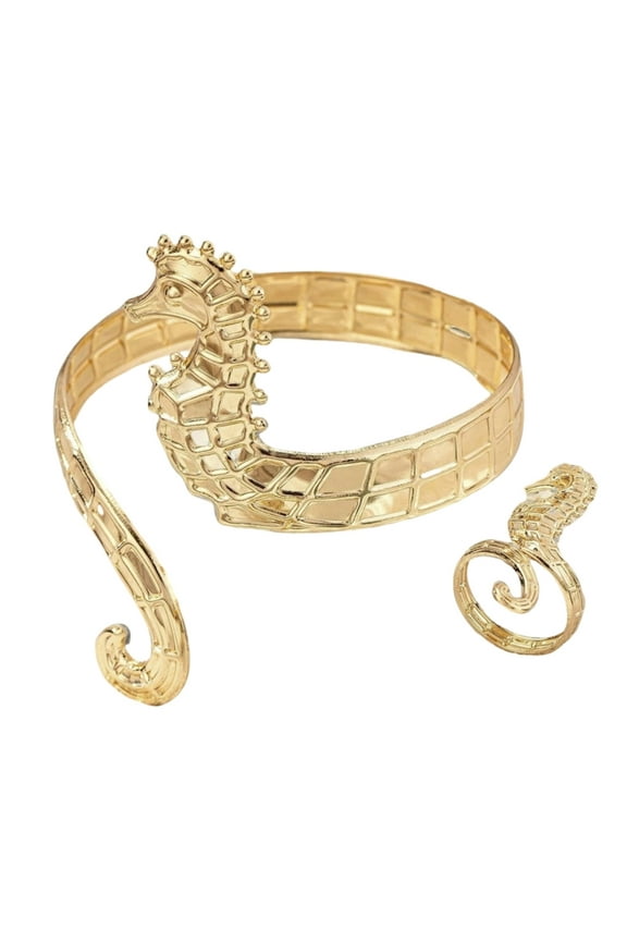 Elegant Open Ended Seahorse Bangle and Ring Handmade Animal Jewelry Set Accessory for Ocean Lovers and Fashionistas