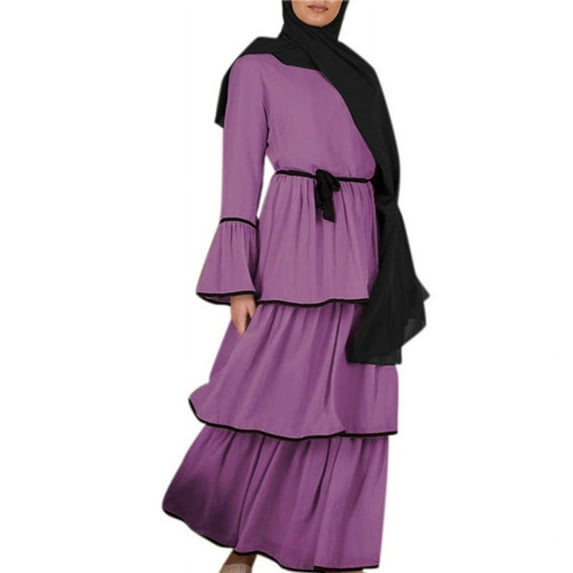 GENEMA Fashion Abaya Tiered Women's Muslim Dress Robe Kaftan Islamic Jilbab Party
