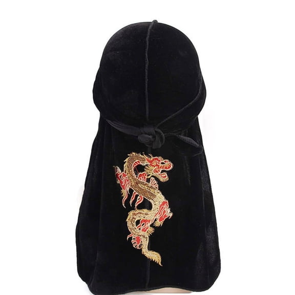 GENEMA Fashion Gold Velvet Chinese Dragon Beanies Hat Solid Color Long Tail Pirate Hat for Winter Men Women Turban Daily Wear Morning Workout