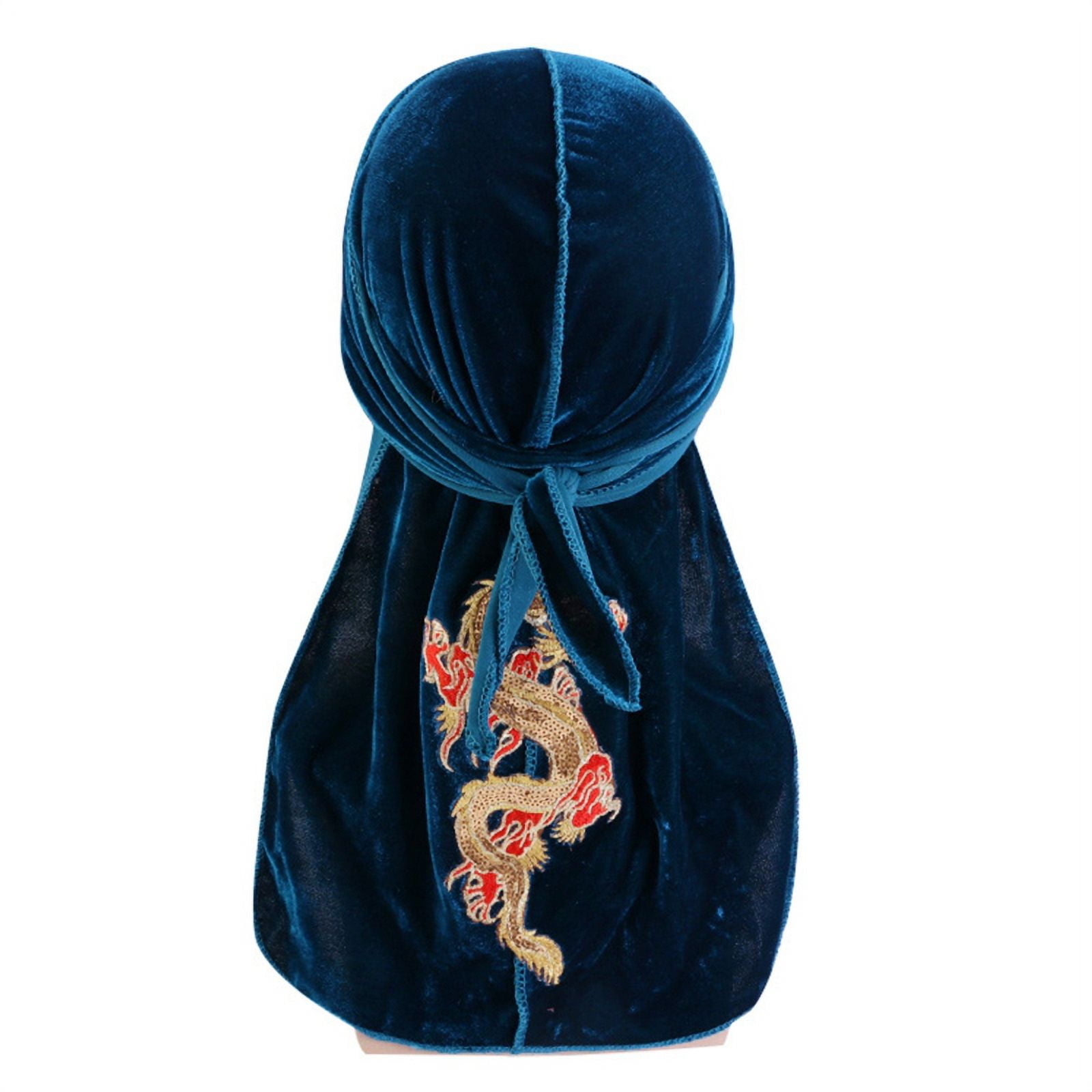 Men Velvet Chinese Dragon Turban Durag Hair Loss Hat Headwear