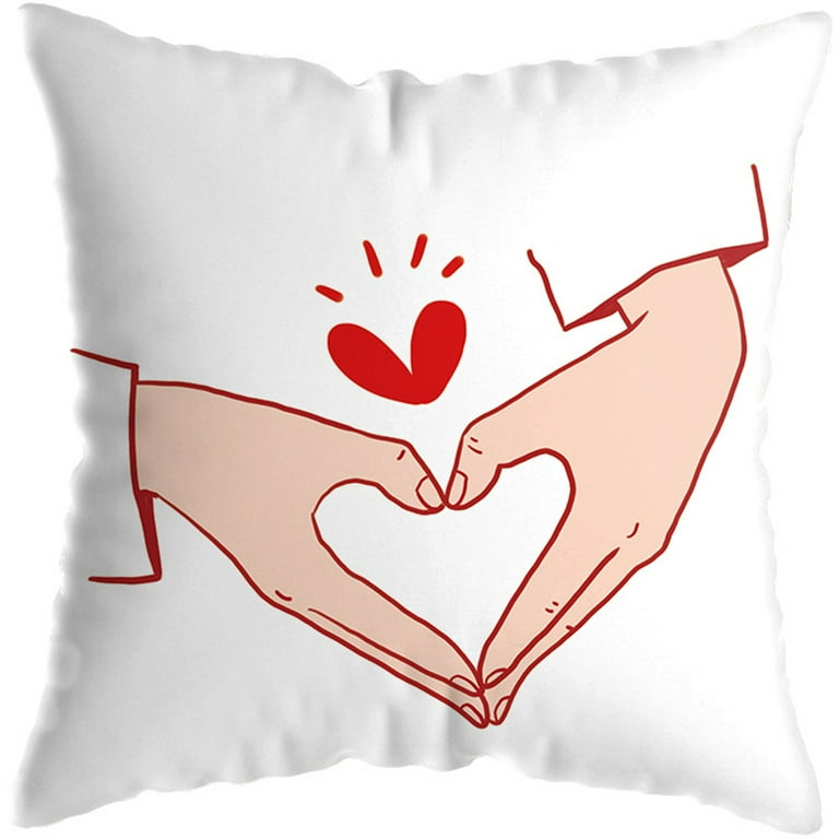 GENEMA Happy Valentines Day Throw Pillow Case Soft Plush Romantic Red Love  Heart Letters Rose Flower Printed Decorative Cushion Cover for Sofa Couch